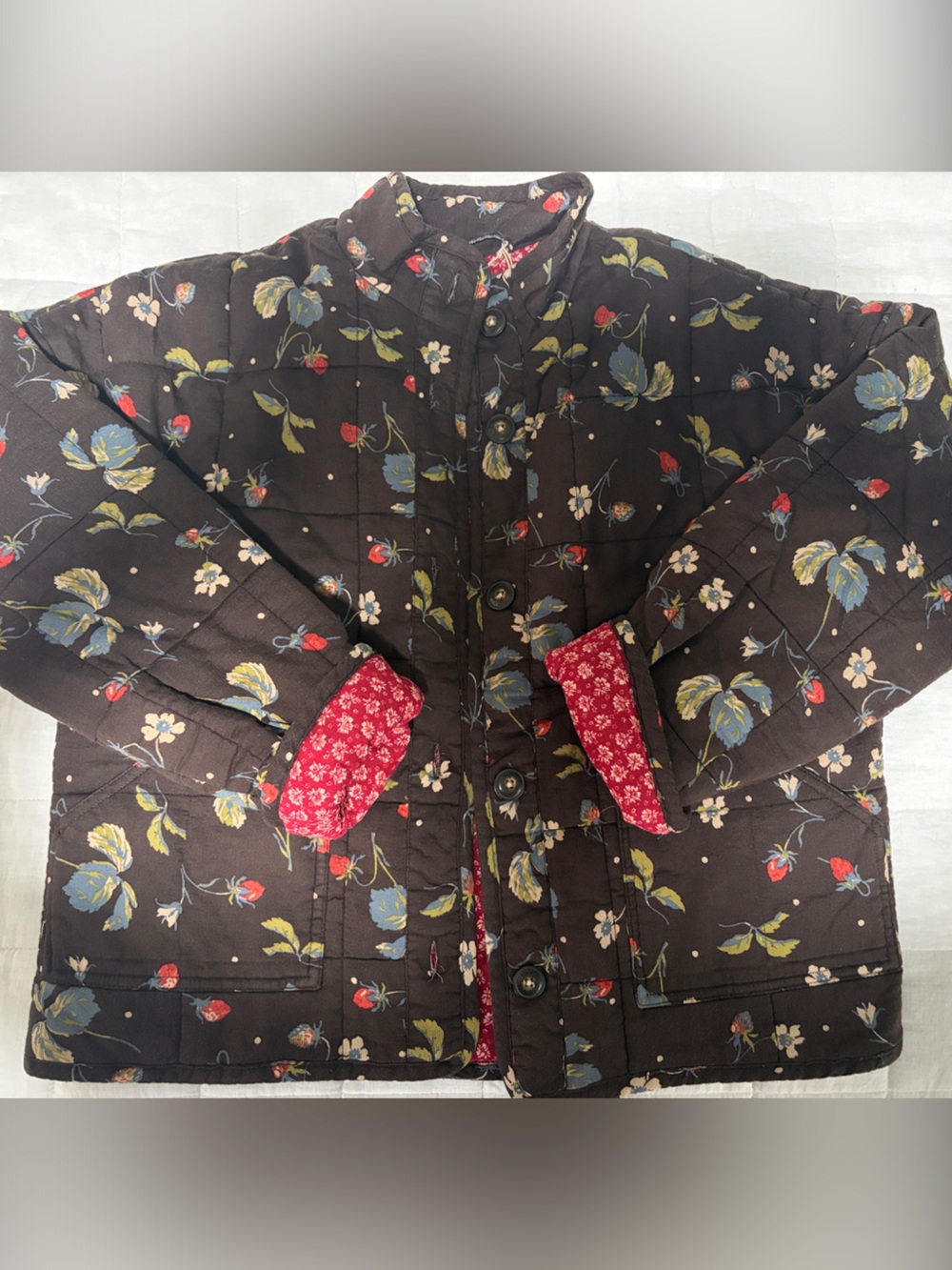 Women’s Quilted Floral Jacket - Brown with Red Accent